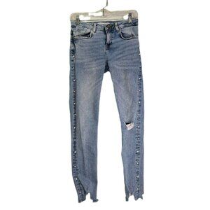 Zara Jeans Grunge Streetwear Embellished Ripped Straight Leg Womens Size 4